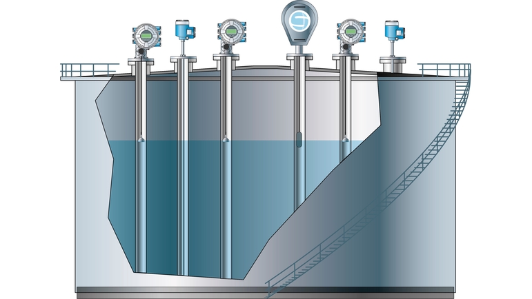 Grafikk av en LNG-oppbevaringstank med tankmålingsinstrumentering